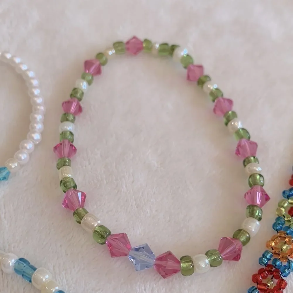 Set of Girls Multi Colored Crystal and Beaded Bracelets - Four in Total